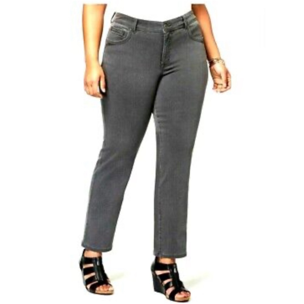Style&Co Women's Gray Straight Leg High Rise Tummy Control Jeans Plus Size 18S